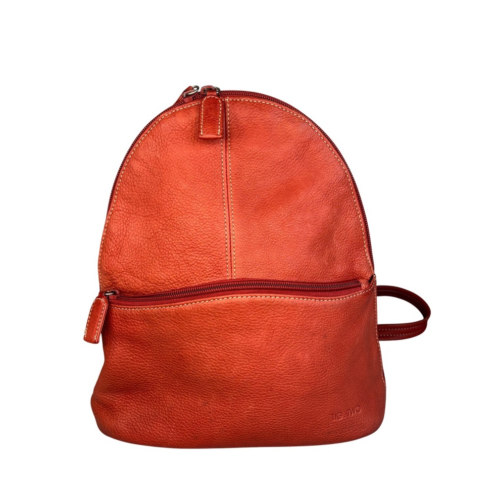 Tig Two Genuine Leather Backpack Purse Red Pebbled Leather Minimalist Travel Bag